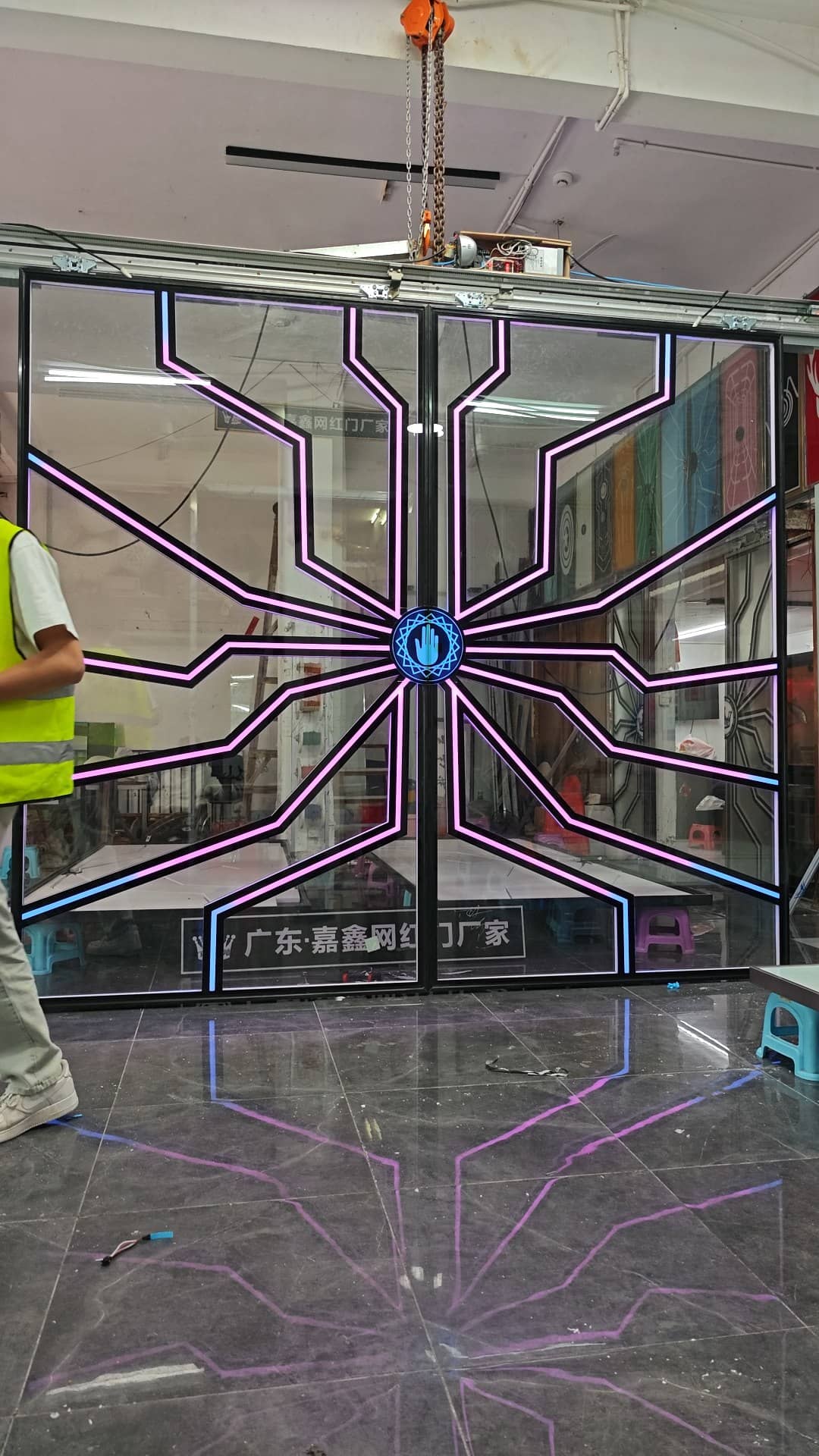 工业制作掌纹识别电动玻璃科技门